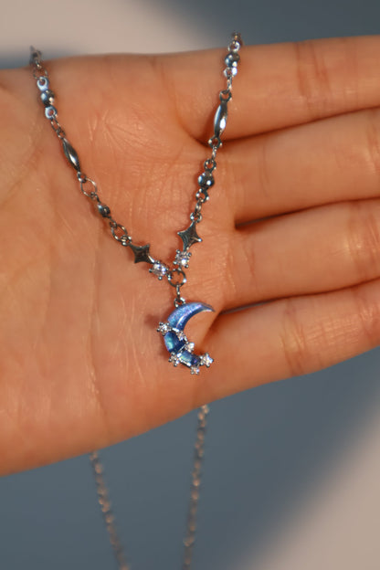 Palladium White Gold Plated Moonstone Moon Star Necklace