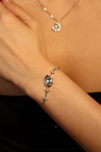 Palladium White Gold Plated Moonstone Saturn Star Bracelet