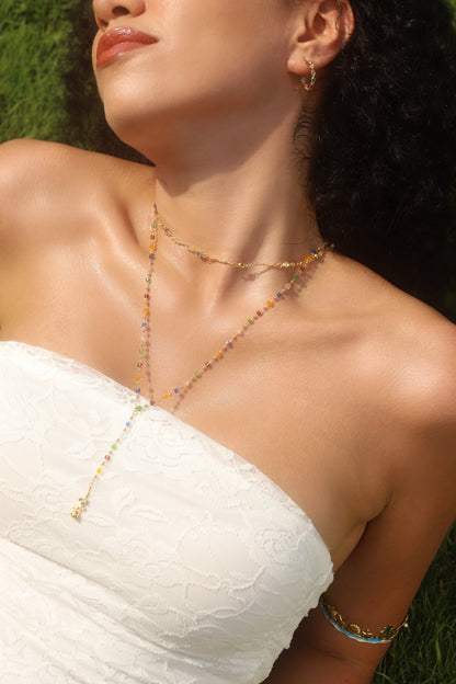 18K Real Gold Plated Color Gem Rose Lariat Long Necklace