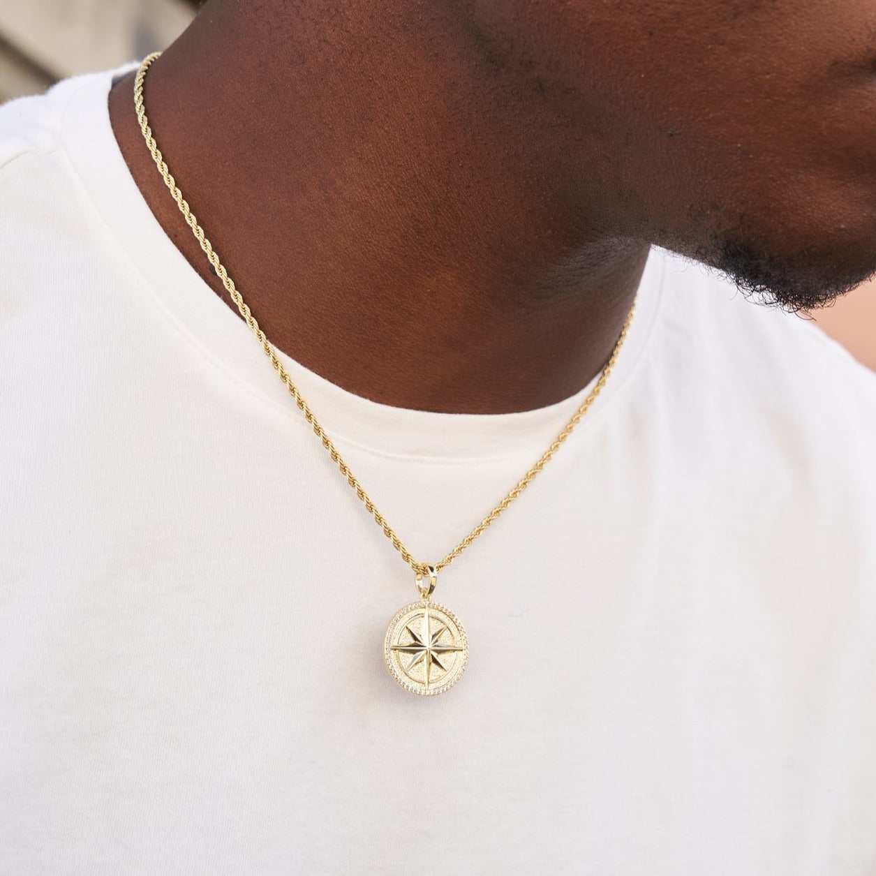 Compass Coin Pendant - Yellow Gold