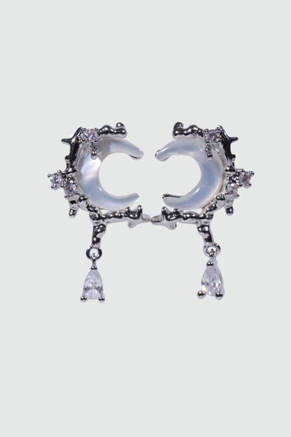 Palladium White Gold Plated Natural Shell Moon Earrings