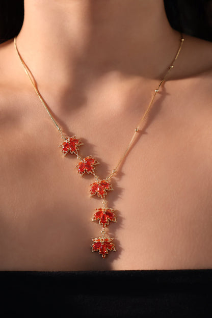 14K Real Gold Plated Maple Leaves Necklace