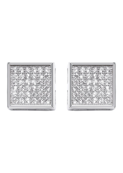 Mens Jewelry - Silver Micro Pave Square Iced Out VVS Stud Earrings for Men | Appx. 2.1 Grams