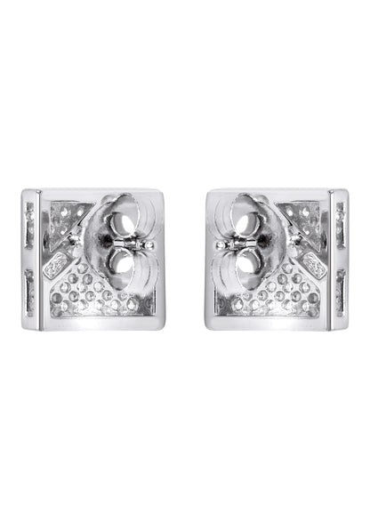Mens Jewelry - Silver Micro Pave Square Iced Out VVS Stud Earrings for Men | Appx. 2.1 Grams