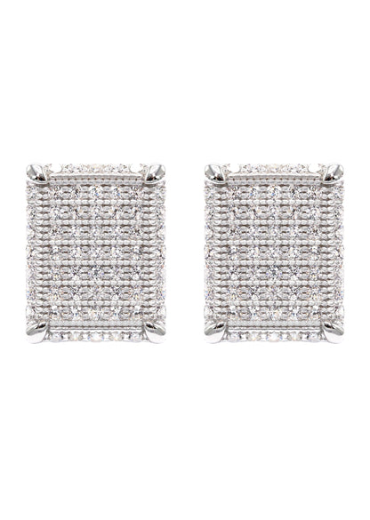 Mens Jewelry - Silver Micro Pave Rectangle Iced Out VVS Stud Earrings for Men | Appx. 3 Grams