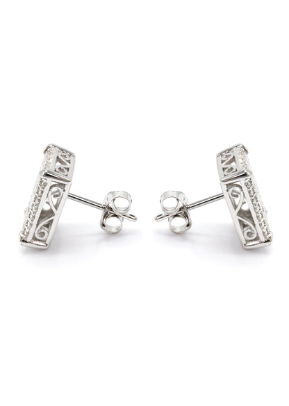 Mens Jewelry - Silver Micro Pave Rectangle Iced Out VVS Stud Earrings for Men | Appx. 3 Grams