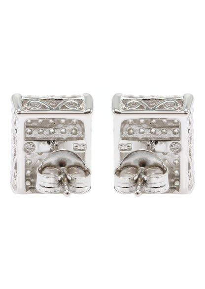 Mens Jewelry - Silver Micro Pave Rectangle Iced Out VVS Stud Earrings for Men | Appx. 3 Grams