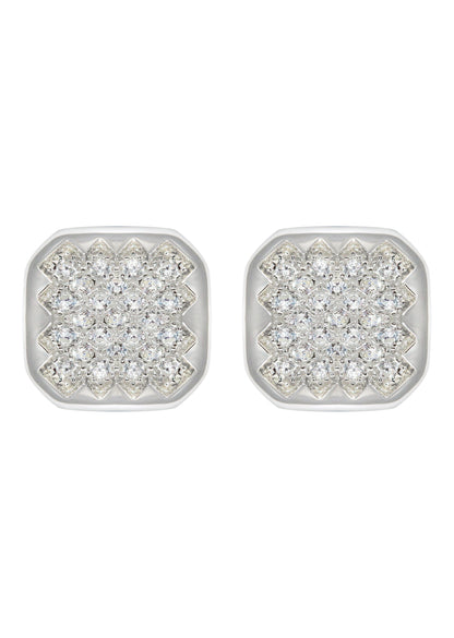 Mens Jewelry - Silver Micro Pave Sun Square Iced Out VVS Stud Earrings for Men | Appx. 3 Grams