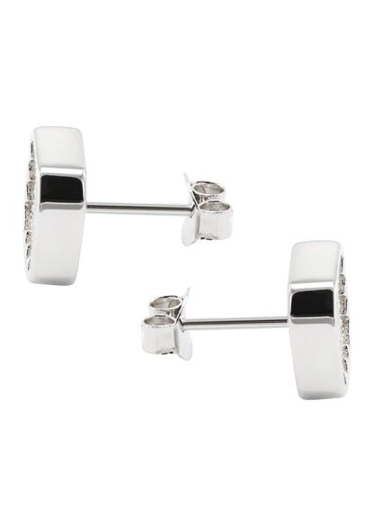 Mens Jewelry - Silver Micro Pave Sun Square Iced Out VVS Stud Earrings for Men | Appx. 3 Grams