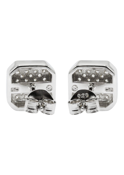 Mens Jewelry - Silver Micro Pave Sun Square Iced Out VVS Stud Earrings for Men | Appx. 3 Grams