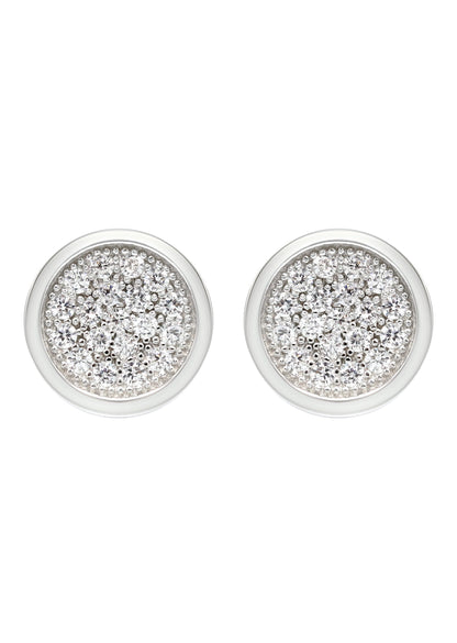 Mens Jewelry - Silver Micro Pave Circle Iced Out VVS Stud Earrings for Men | Appx. 3 Grams