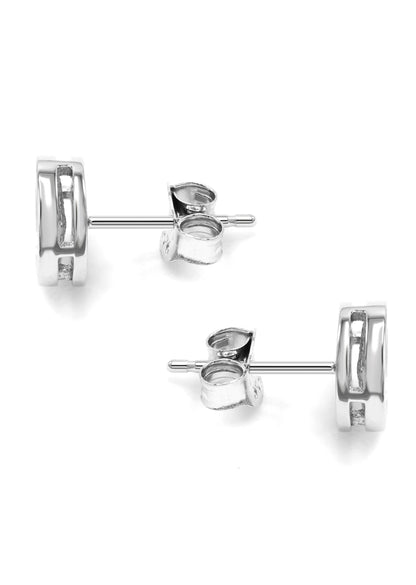 Mens Jewelry - Silver Micro Pave Circle Iced Out VVS Stud Earrings for Men | Appx. 3 Grams