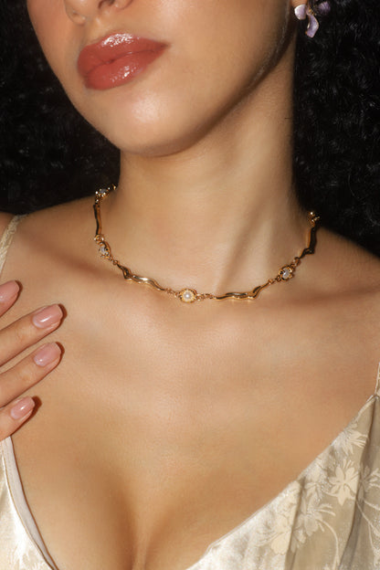18K Real Gold Plated Multi Pearls Wave Necklace
