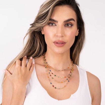 18k Gold Plated Oval-Cut Crystal Multi-Color Necklace