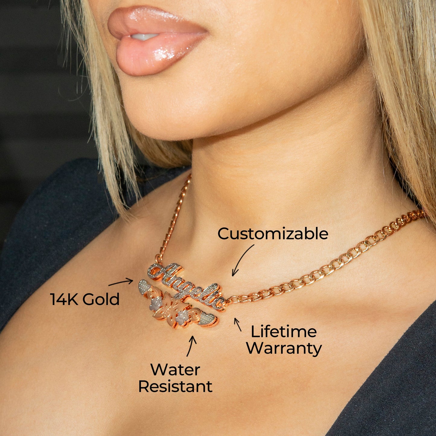 Women Jewelry - Rose Gold Name Necklace | Style # N10