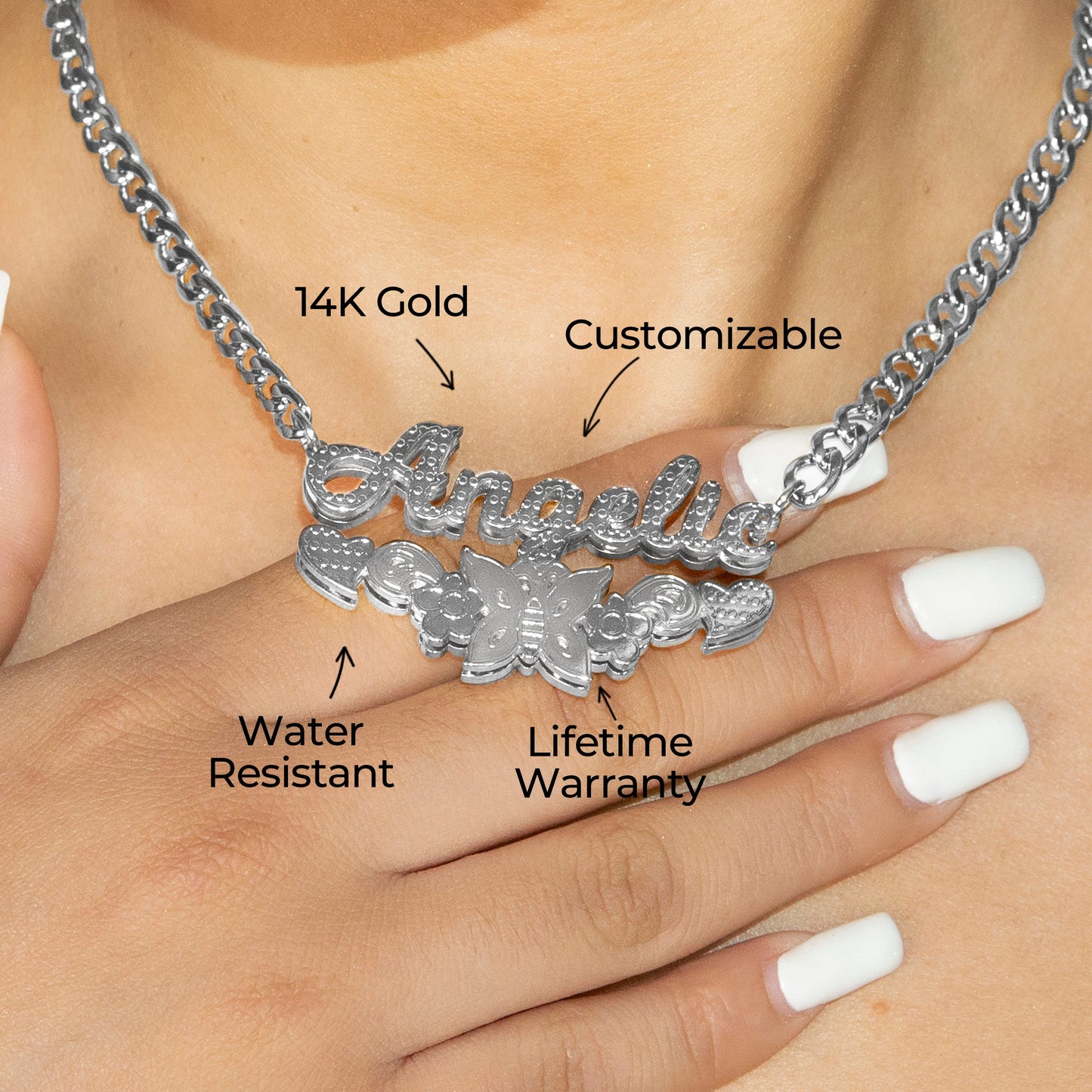 Women Jewelry - White Gold Name Necklace | Style # N10
