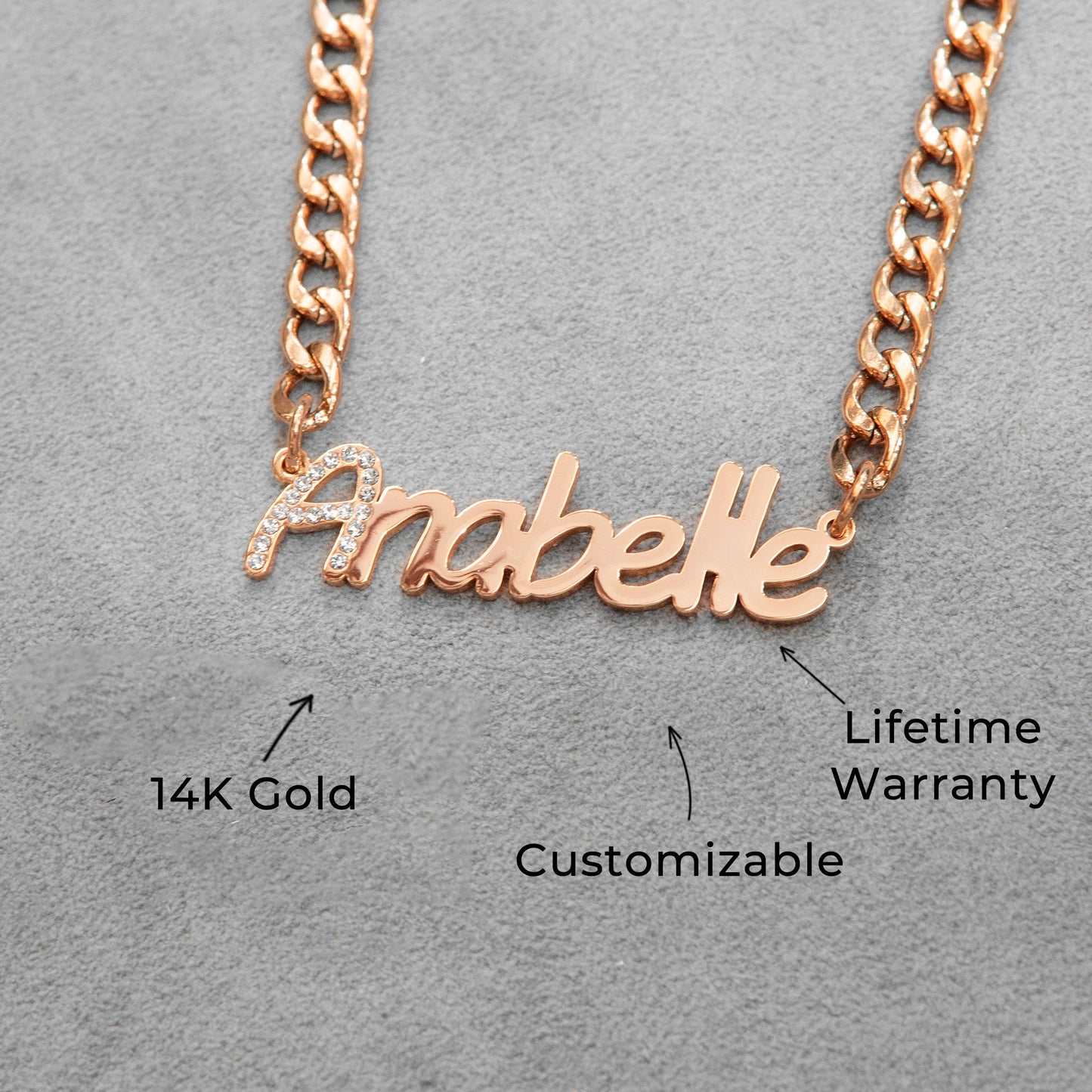 Women Jewelry - Rose Gold Iced Out VVS Name Necklace | Style # N44