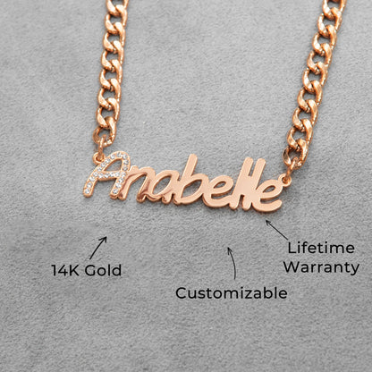 Women Jewelry - Rose Gold Iced Out VVS Name Necklace | Style # N44