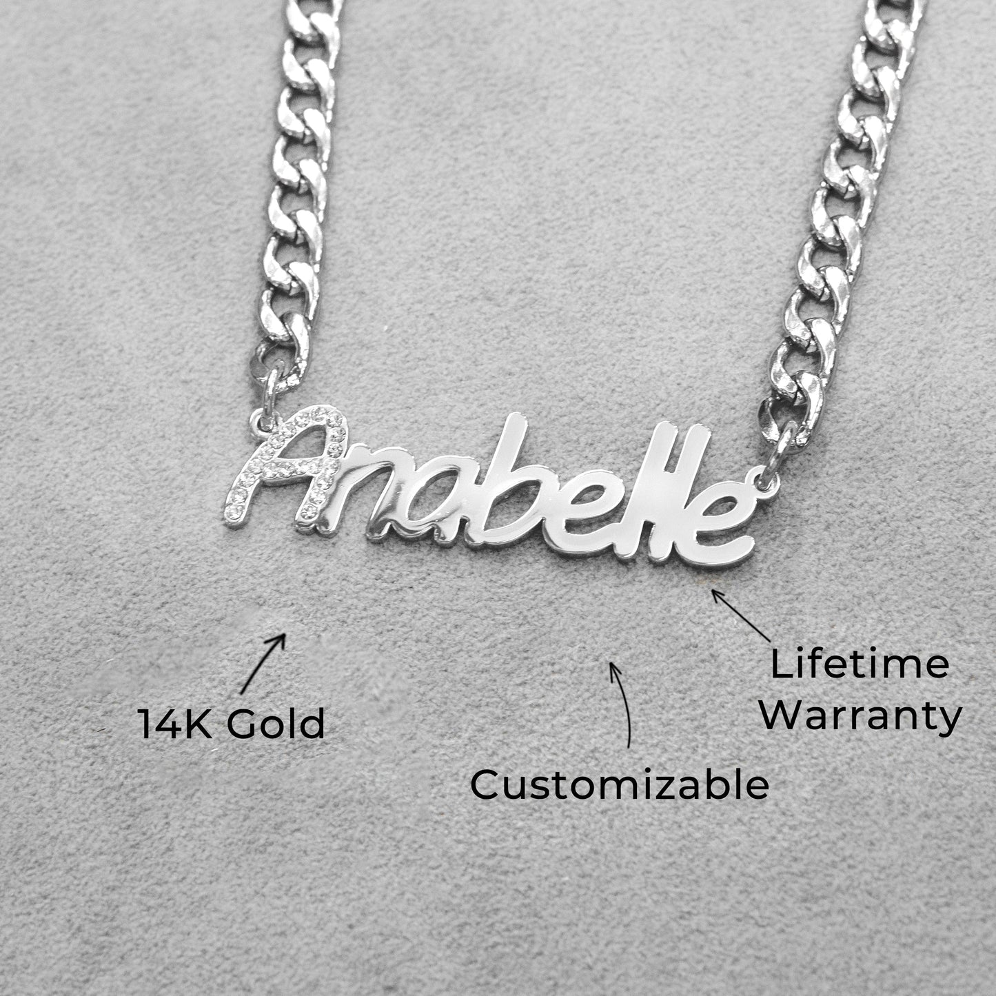 Women Jewelry - White Gold Iced Out VVS Name Necklace | Style # N44