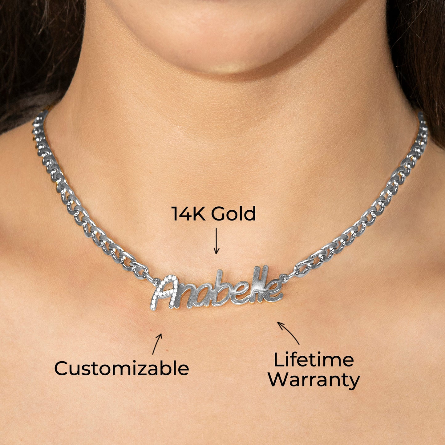Women Jewelry - White Gold Iced Out VVS Name Necklace | Style # N44