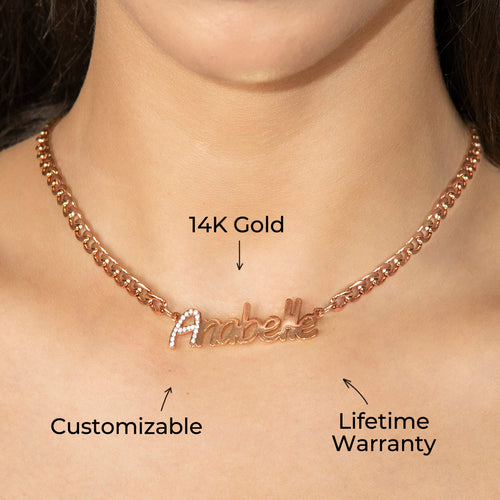 Women Jewelry - Rose Gold Iced Out VVS Name Necklace | Style # N44