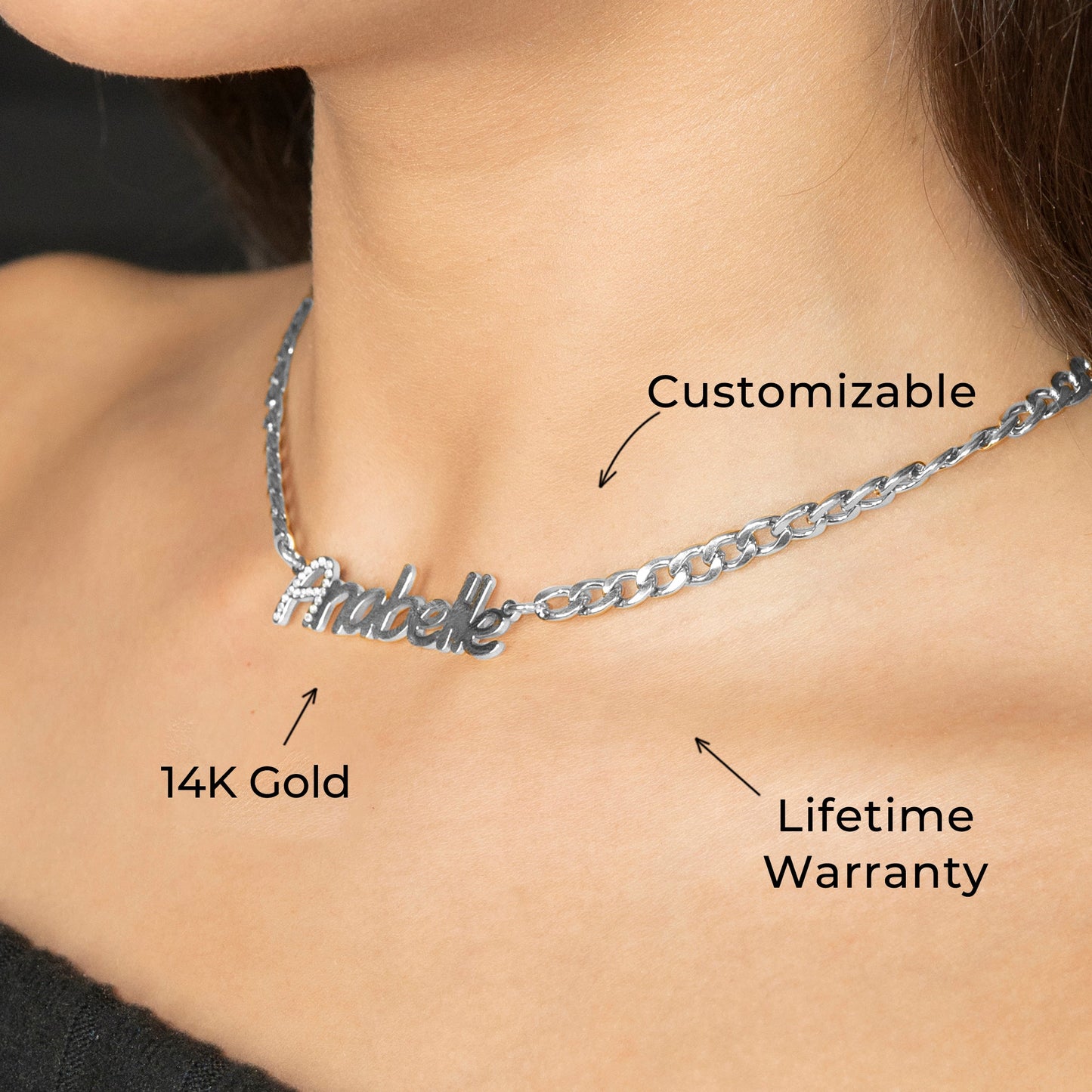 Women Jewelry - White Gold Iced Out VVS Name Necklace | Style # N44