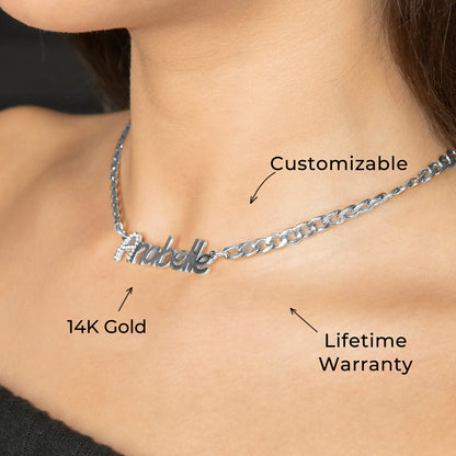 Women Jewelry - White Gold Iced Out VVS Name Necklace | Style # N44