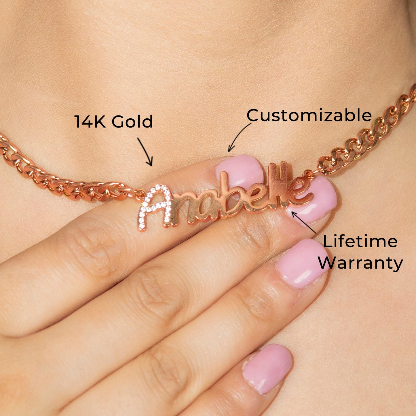 Women Jewelry - Rose Gold Iced Out VVS Name Necklace | Style # N44