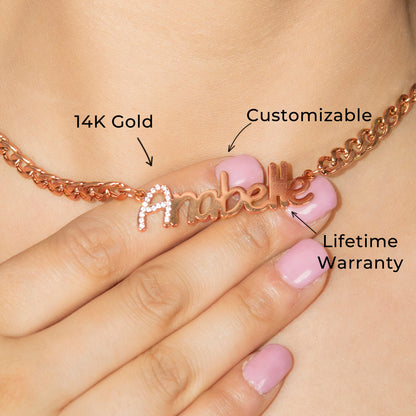 Women Jewelry - Rose Gold Iced Out VVS Name Necklace | Style # N44