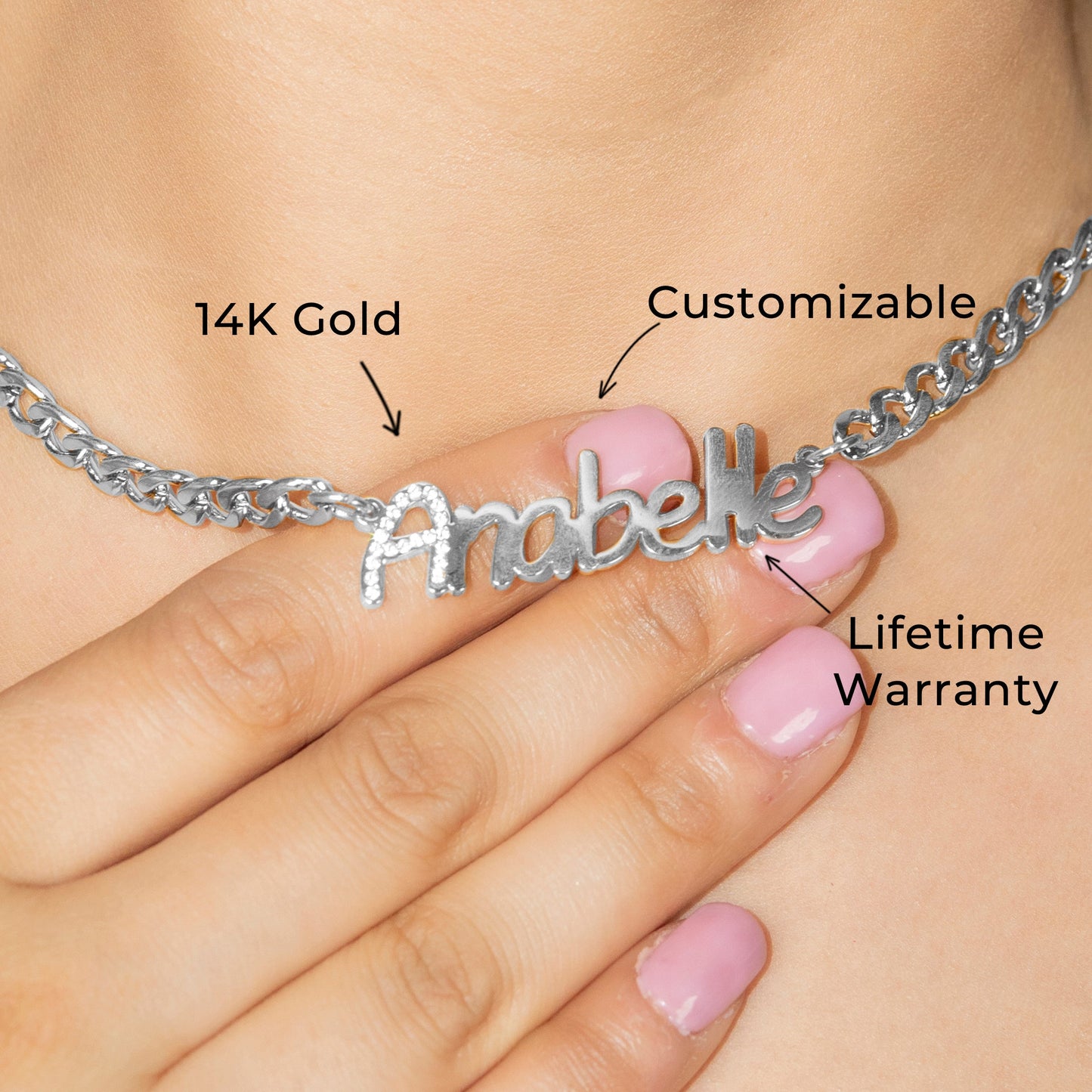 Women Jewelry - White Gold Iced Out VVS Name Necklace | Style # N44