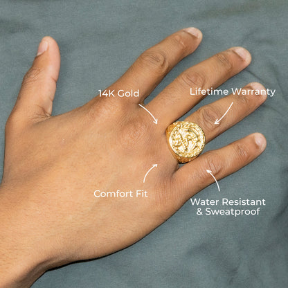 Mens Jewelry - Round Anchor Gold Pinky Ring | 20 Grams