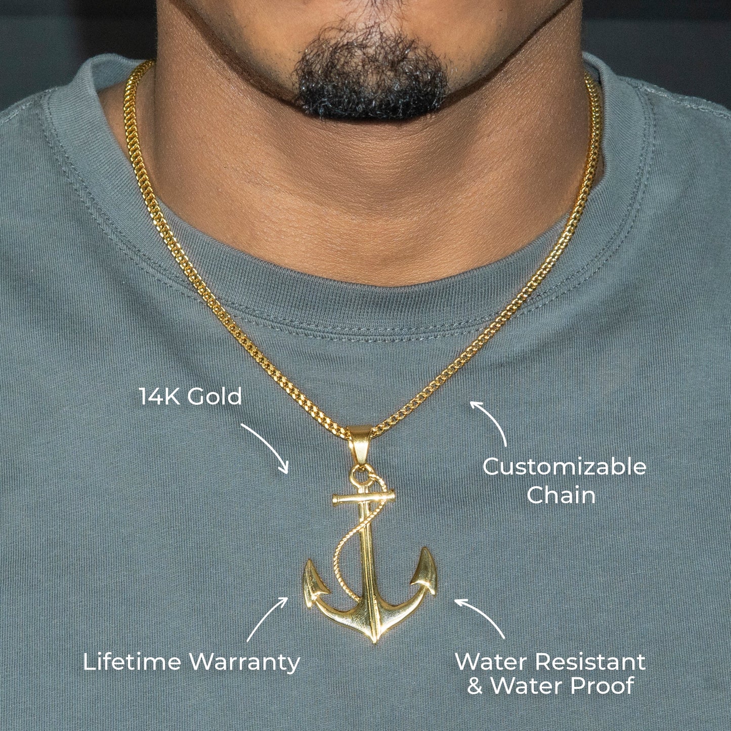 Mens Jewelry - 14K Gold Anchor Necklace | Appx. 9 Grams