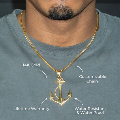 Mens Jewelry - 14K Gold Anchor Necklace | Appx. 9 Grams