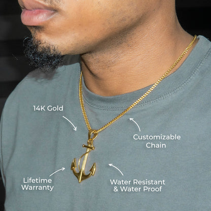 Mens Jewelry - 14K Gold Anchor Necklace | Appx. 9 Grams