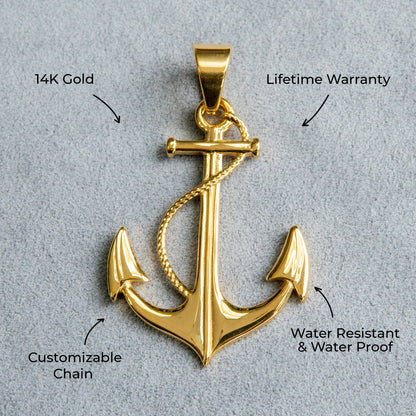 Mens Jewelry - 14K Gold Anchor Necklace | Appx. 9 Grams