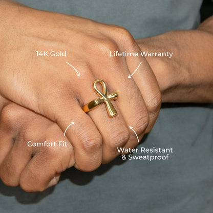 Mens Jewelry - Ankh Gold Pinky Ring | 7.7 Grams