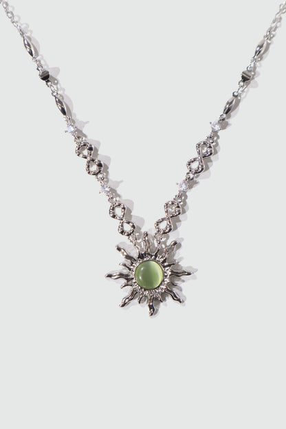 Palladium White Gold Plated Green Opal Sun Necklace