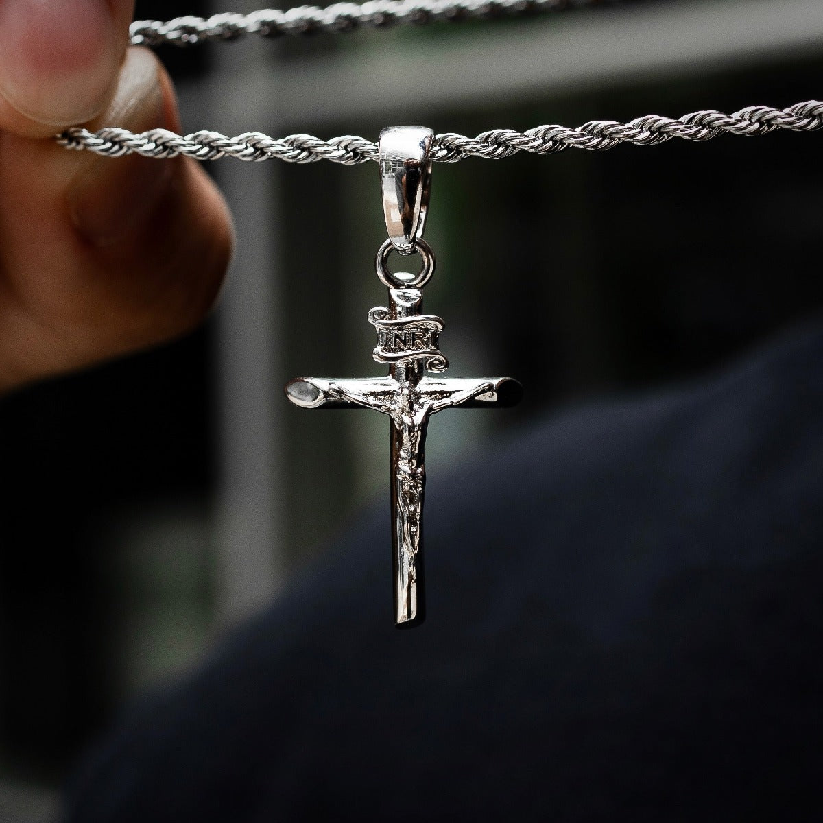 Crucifix Cross Pendant in White Gold