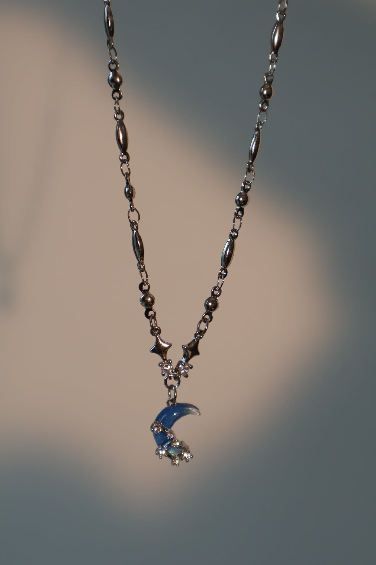 Palladium White Gold Plated Moonstone Moon Star Necklace
