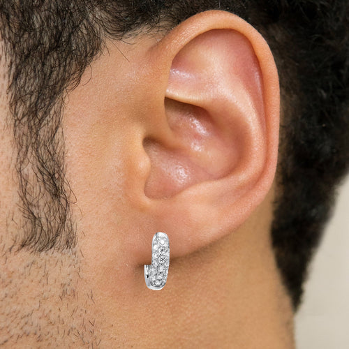 Mens Jewelry - Silver Round  Iced Out VVS Hoop Earrings for Men| Appx. 2.3 Grams
