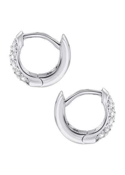 Mens Jewelry - Silver Round  Iced Out VVS Hoop Earrings for Men| Appx. 2.3 Grams