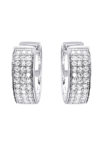 Mens Jewelry - Silver Round  Iced Out VVS Hoop Earrings for Men | Appx. 3 Grams