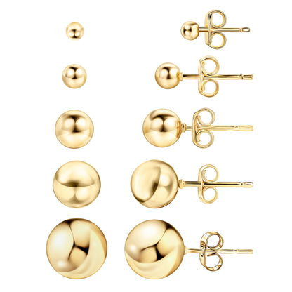18K Gold Plated Ball Stud Earrings Set