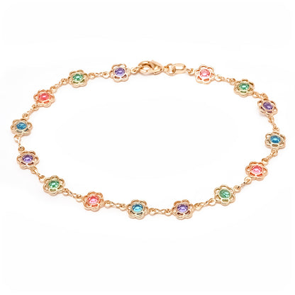 18K Gold Plated Multicolor Crystal Flower Anklet