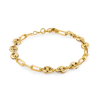 18K Gold Plated Mariner and Paperclip Link Bracelet, 7.5 Inches
