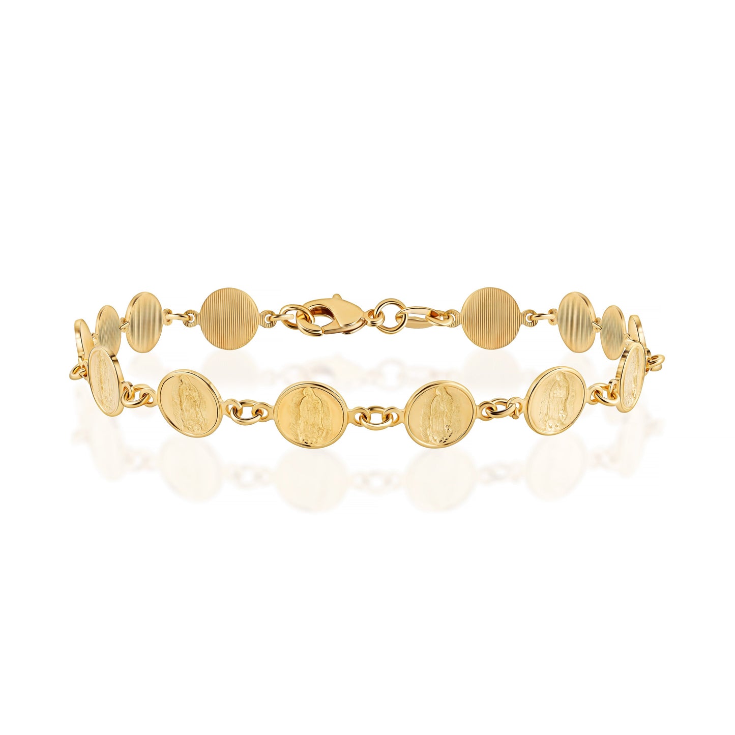 18K Gold Plated Virgin Mary Coin Bracelet, 7.5 Inches