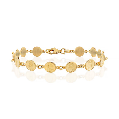 18K Gold Plated Virgin Mary Coin Bracelet, 7.5 Inches