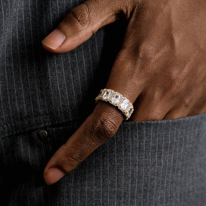 Diamond Baguette Halo Ring in Yellow Gold Vermeil