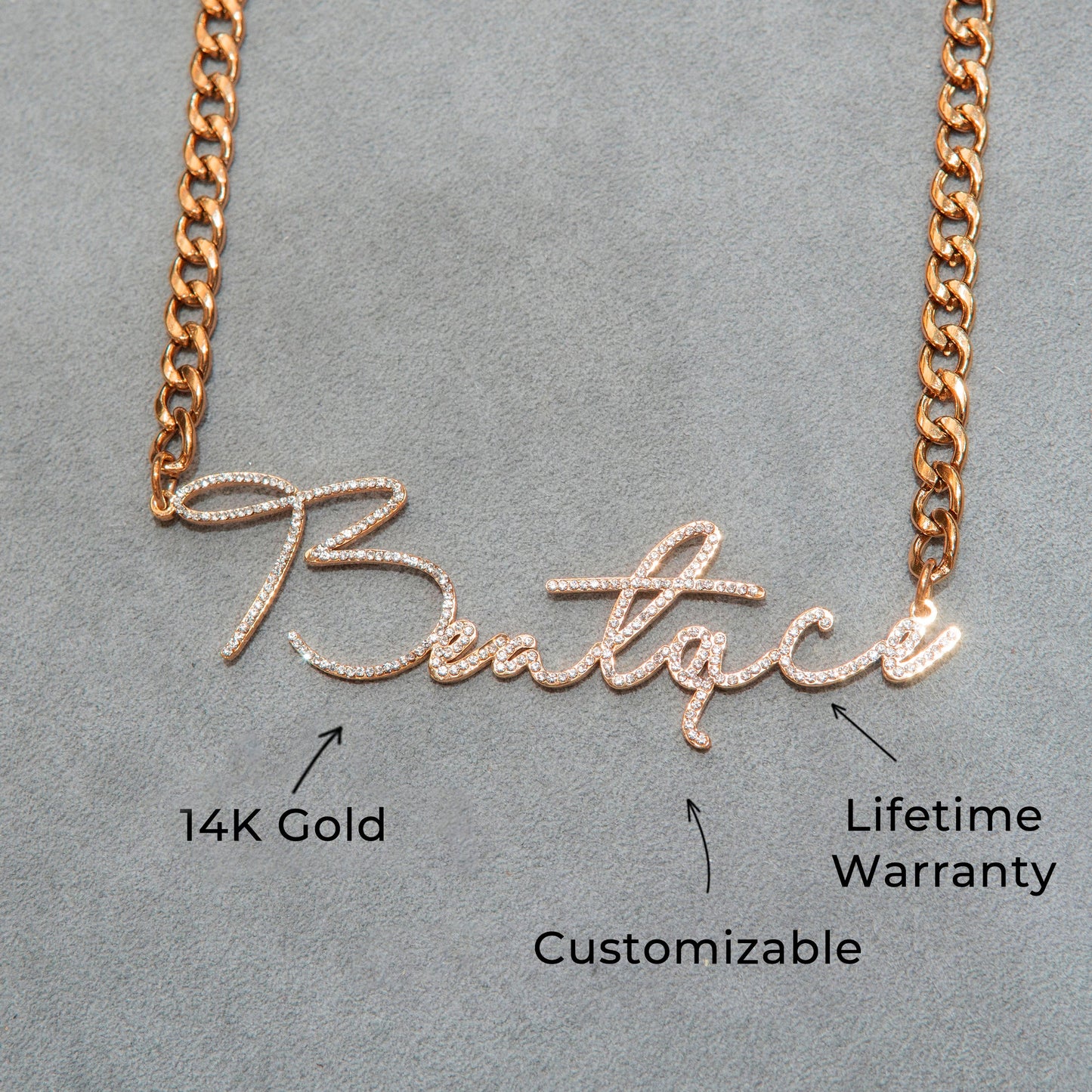 Women Jewelry - Rose Gold Iced Out VVS Name Necklace | Style # N39