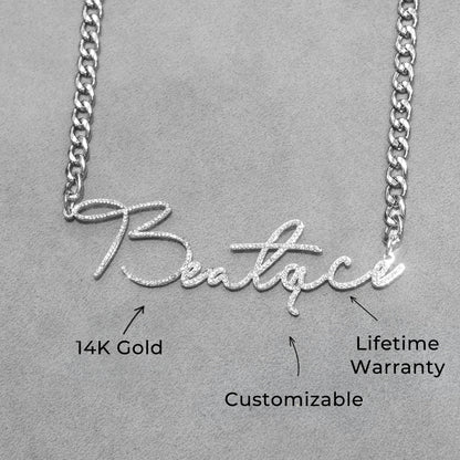 Women Jewelry - White Gold Iced Out VVS Name Necklace | Style # N39